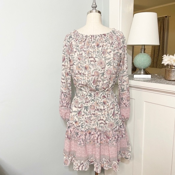 LOVESTITCH Pink Floral Ruffle Off-Shoulder Boho Mini Dress Small Nwt - Picture 10 of 14